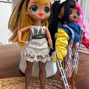 Yellow and Pink Fashion Dolls with Accessories